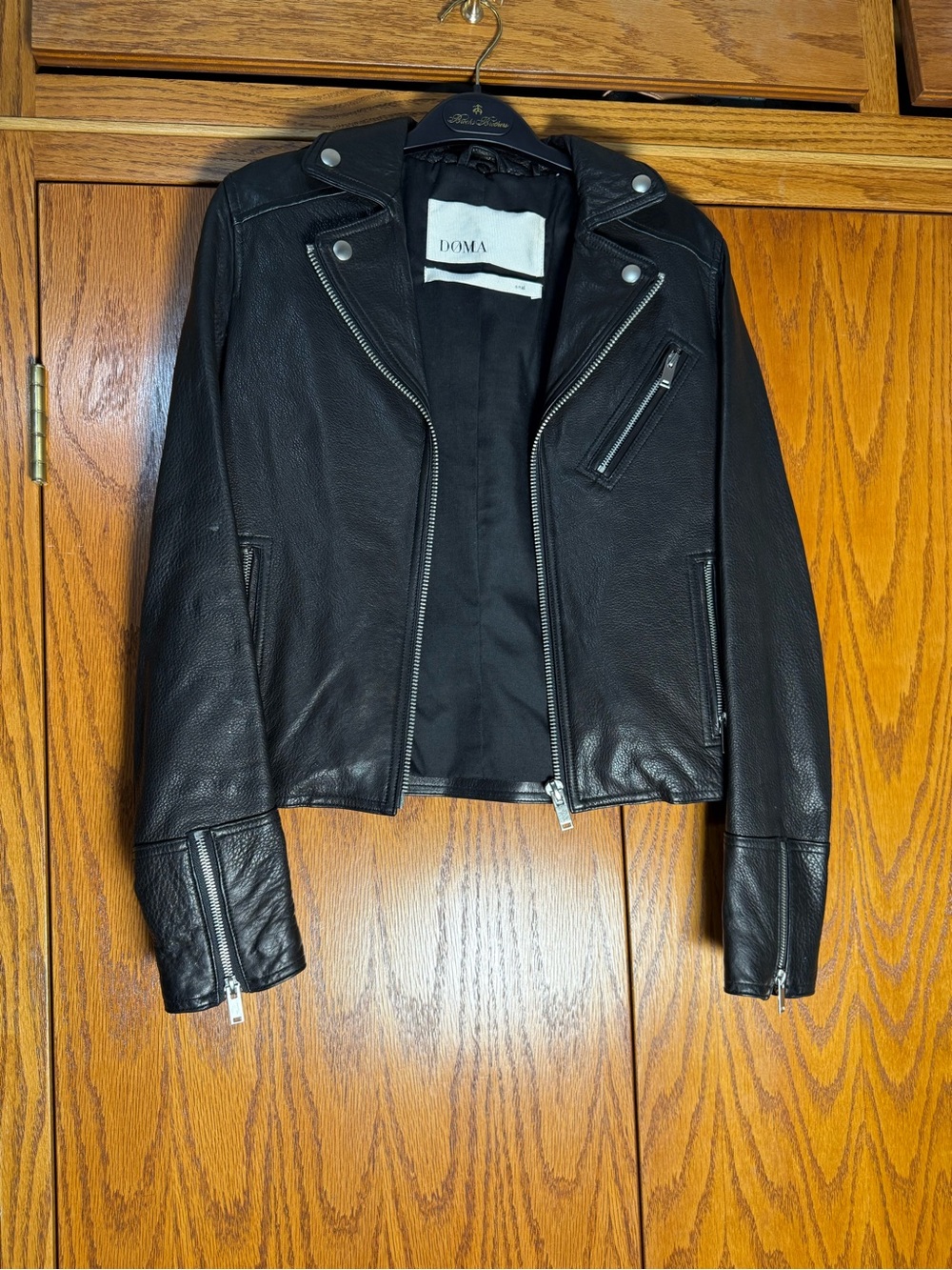 Doma Black Leather Moto Jacket